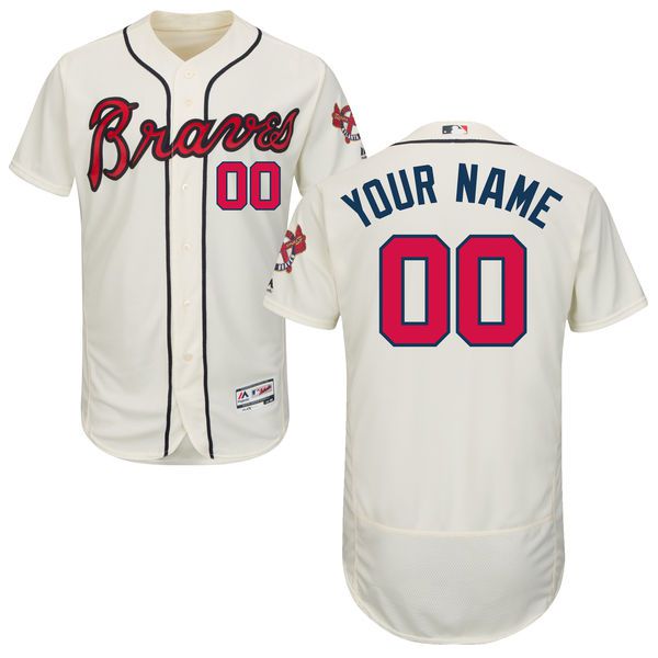 Men Atlanta Braves Majestic Alternate Cream Ivory Flex Base Authentic Collection Custom MLB Jersey->customized mlb jersey->Custom Jersey